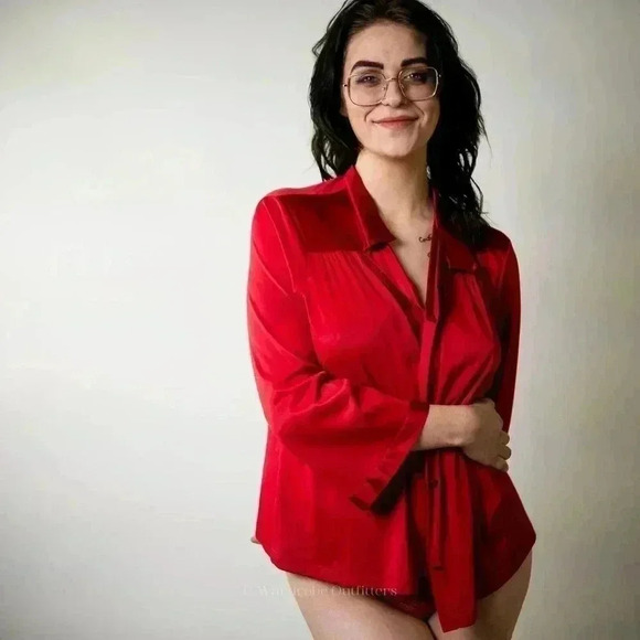 Vintage 90s Silky Lace Babydoll Top Sleep Shirt Pajama Nightie - M - Picture 5 of 8